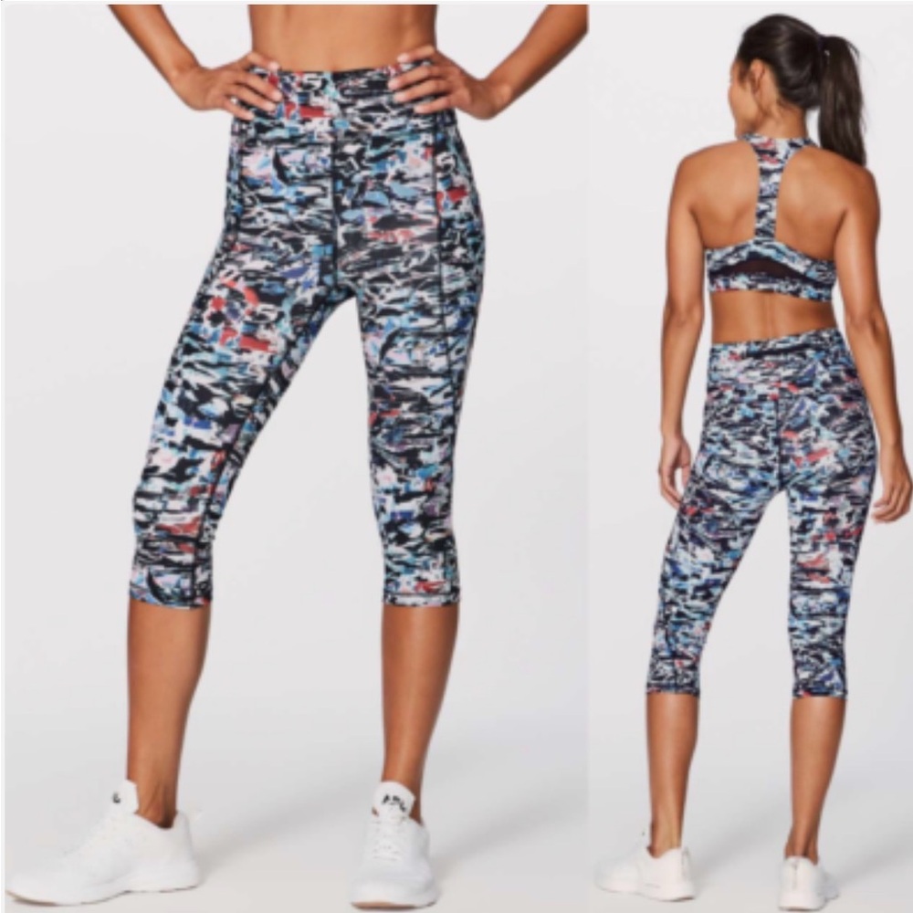 Lululemon Break Free Crop 17” Nulux Culture Clash Starlight Black Size 8 EUC